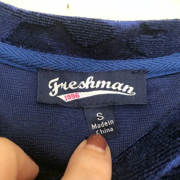 Freshman 1996 Velour Camo Long Sleeve Sweater in Royal Blue | Size Small - Picture 9 of 12